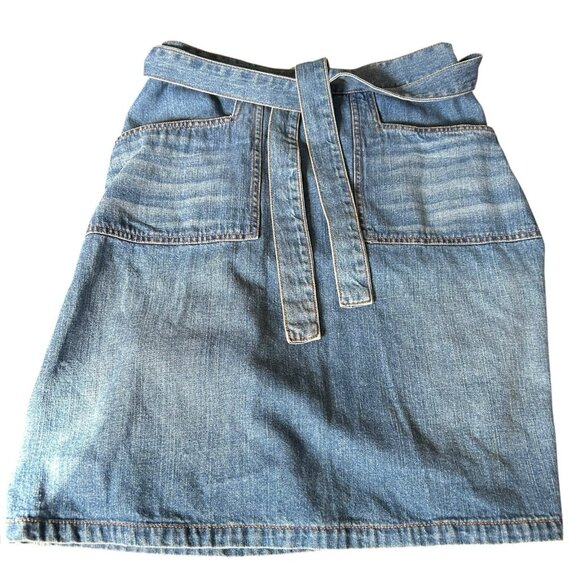 Paul Frank denim wrap skirt medium floral retro lining 70s Hippie Modest column - Picture 4 of 13